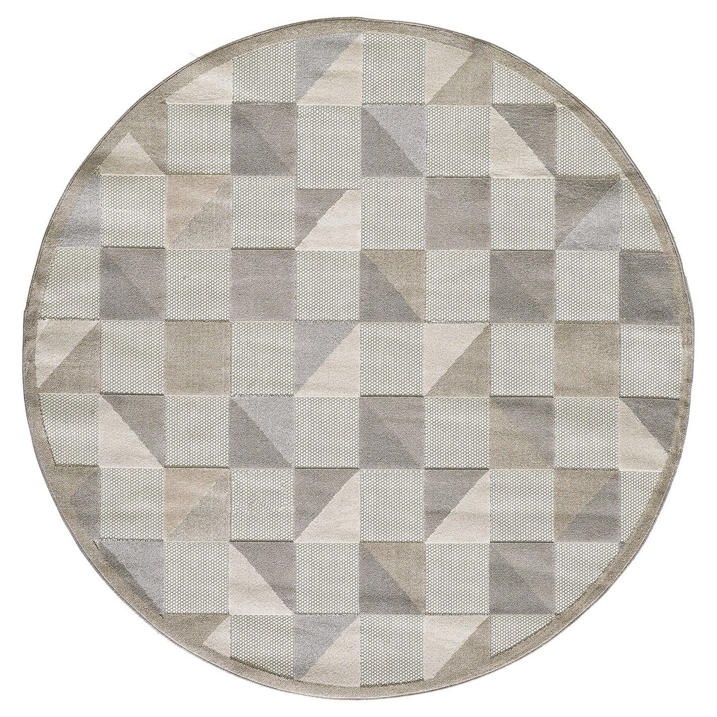 8' Round Gray Round Geometric Stain Resistant Indoor Outdoor Area Rug