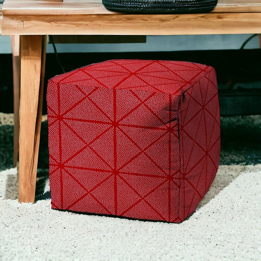 17" Red Cube Geometric Indoor Outdoor Pouf Cover