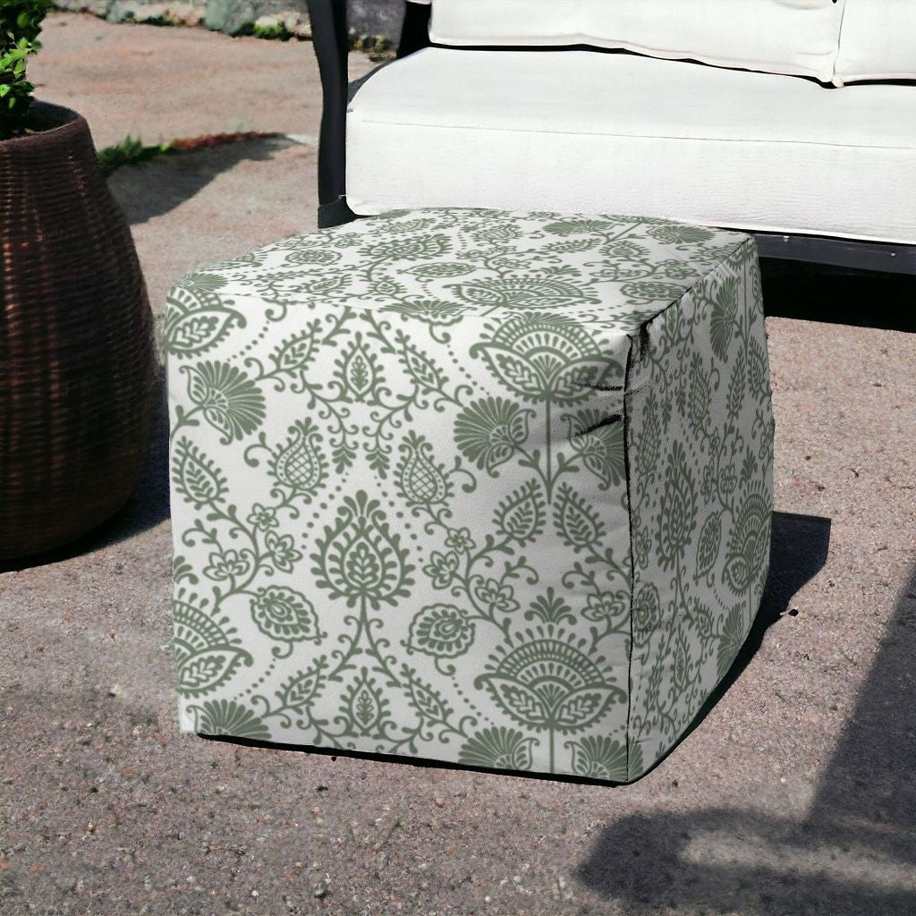 17" Green Polyester Cube Indoor Outdoor Pouf Ottoman