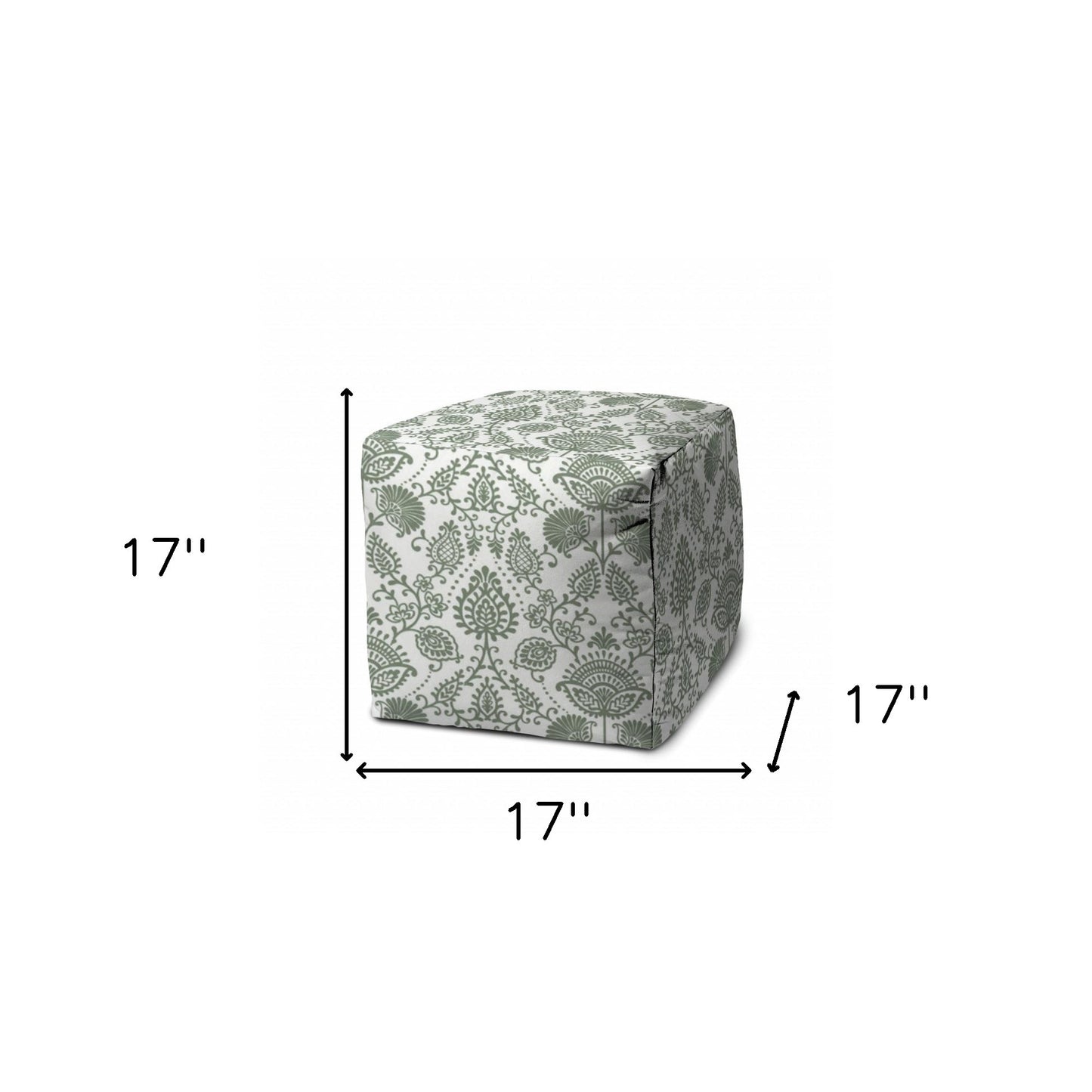 17" Green Polyester Cube Indoor Outdoor Pouf Ottoman