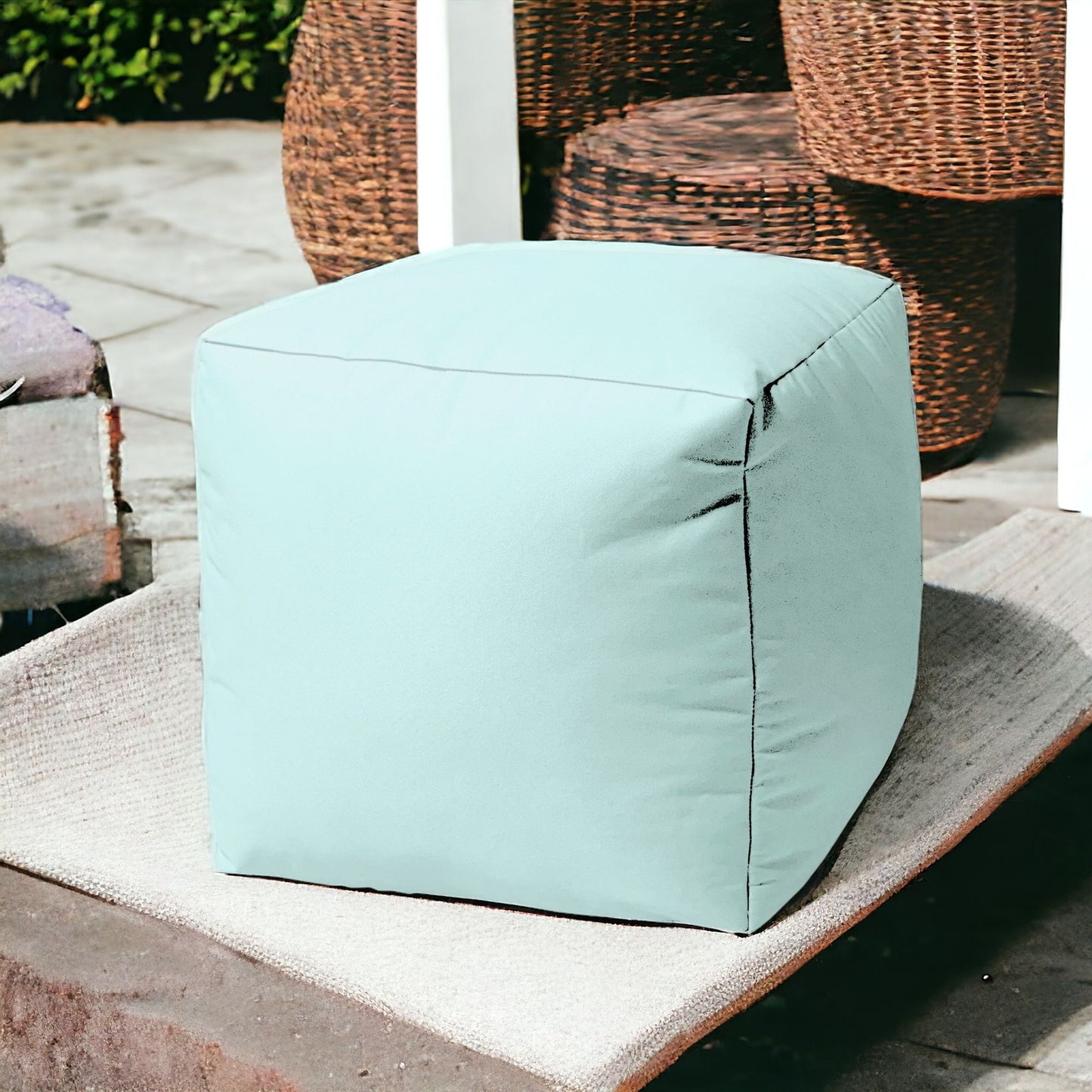 17" Cool Pale Aqua Solid Color Indoor Outdoor Pouf Ottoman