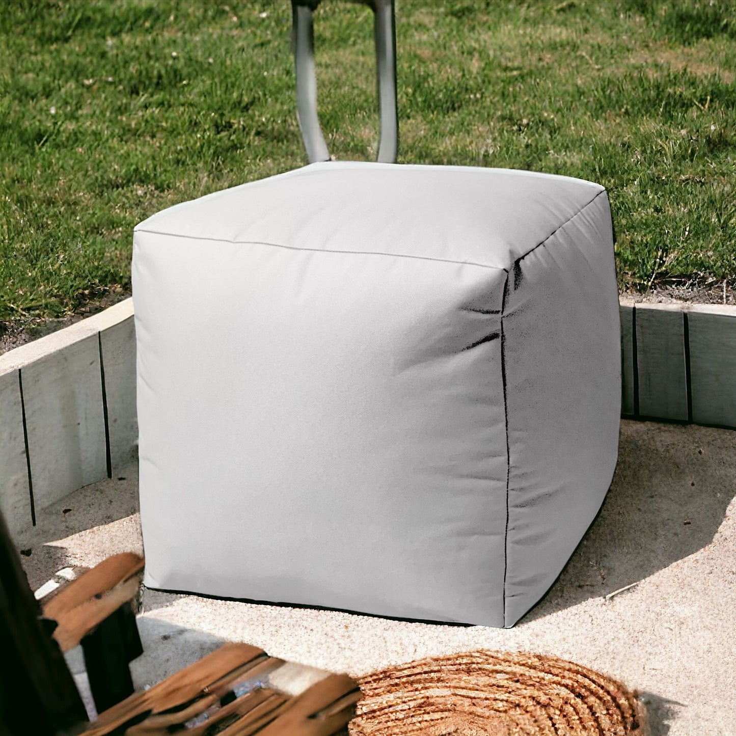 17" Cool Crisp White Solid Color Indoor Outdoor Pouf Ottoman