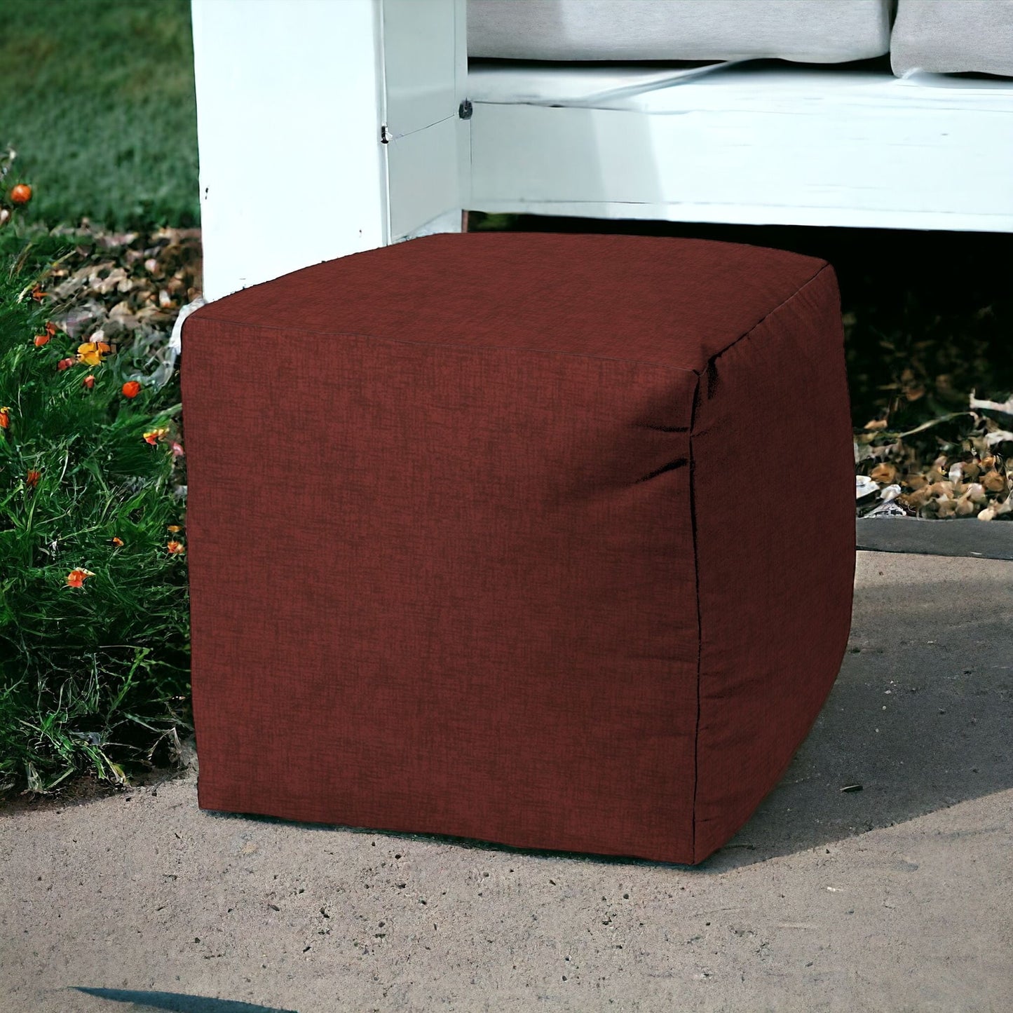 17" Red Polyester Cube Indoor Outdoor Pouf Ottoman