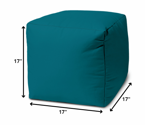 17" Cool Dark Teal Solid Color Indoor Outdoor Pouf Cover