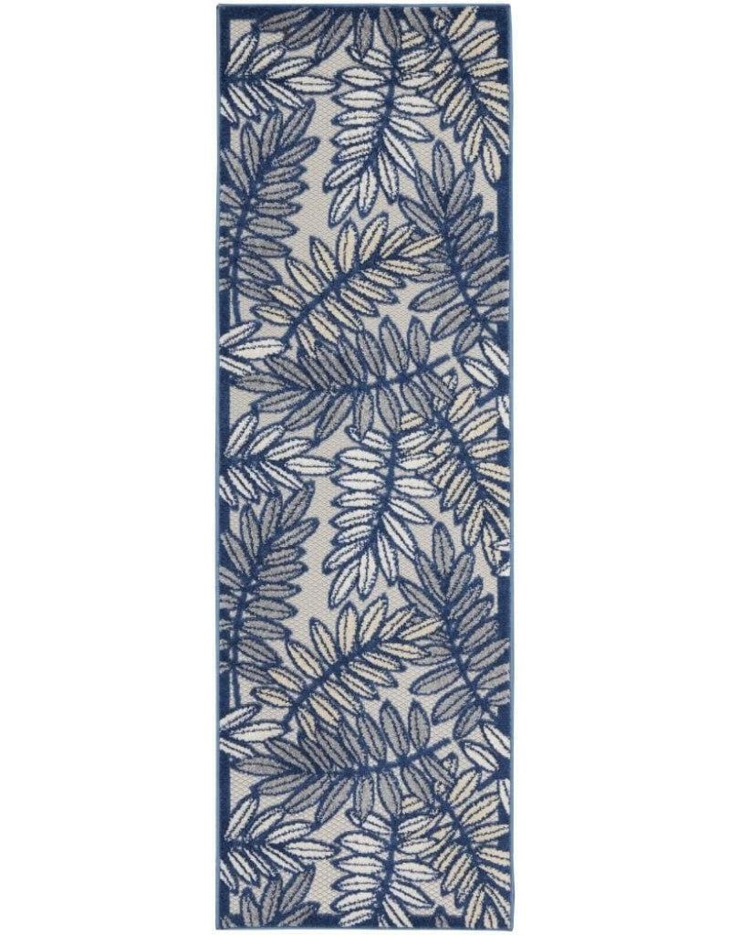 2' X 6' Ivory And Navy Floral Non Skid Indoor Outdoor Runner Rug