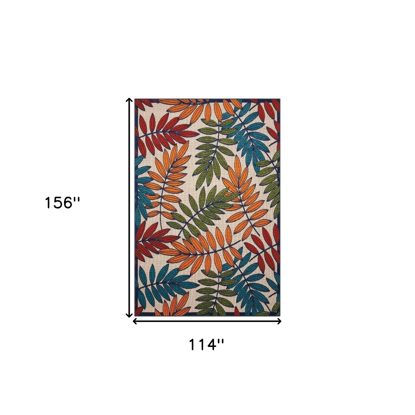 10' X 13' Beige Green And Orange Floral Non Skid Indoor Outdoor Area Rug