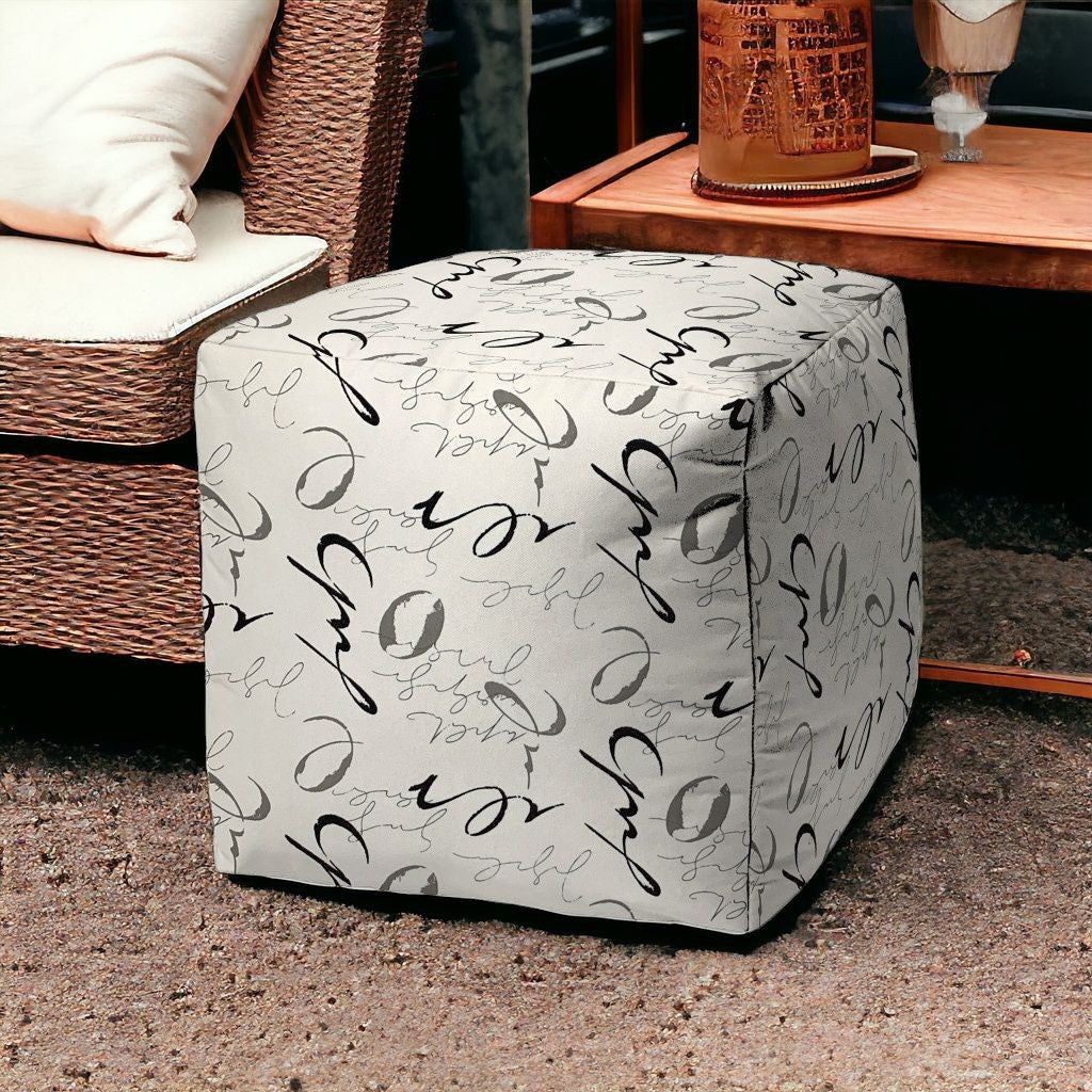 17" Gray Polyester Cube Indoor Outdoor Pouf Ottoman