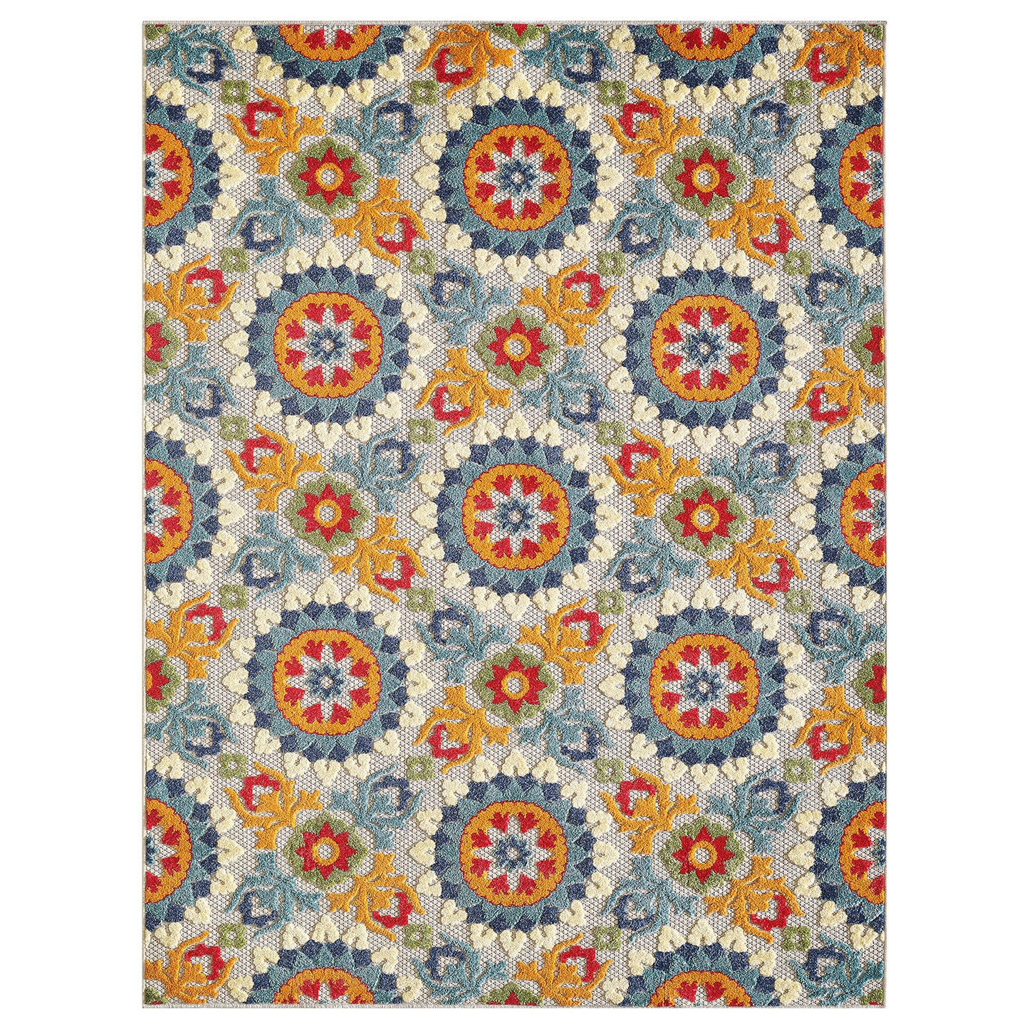 7' X 9' Orange And Ivory Moroccan Stain Resistant Indoor Outdoor Area Rug