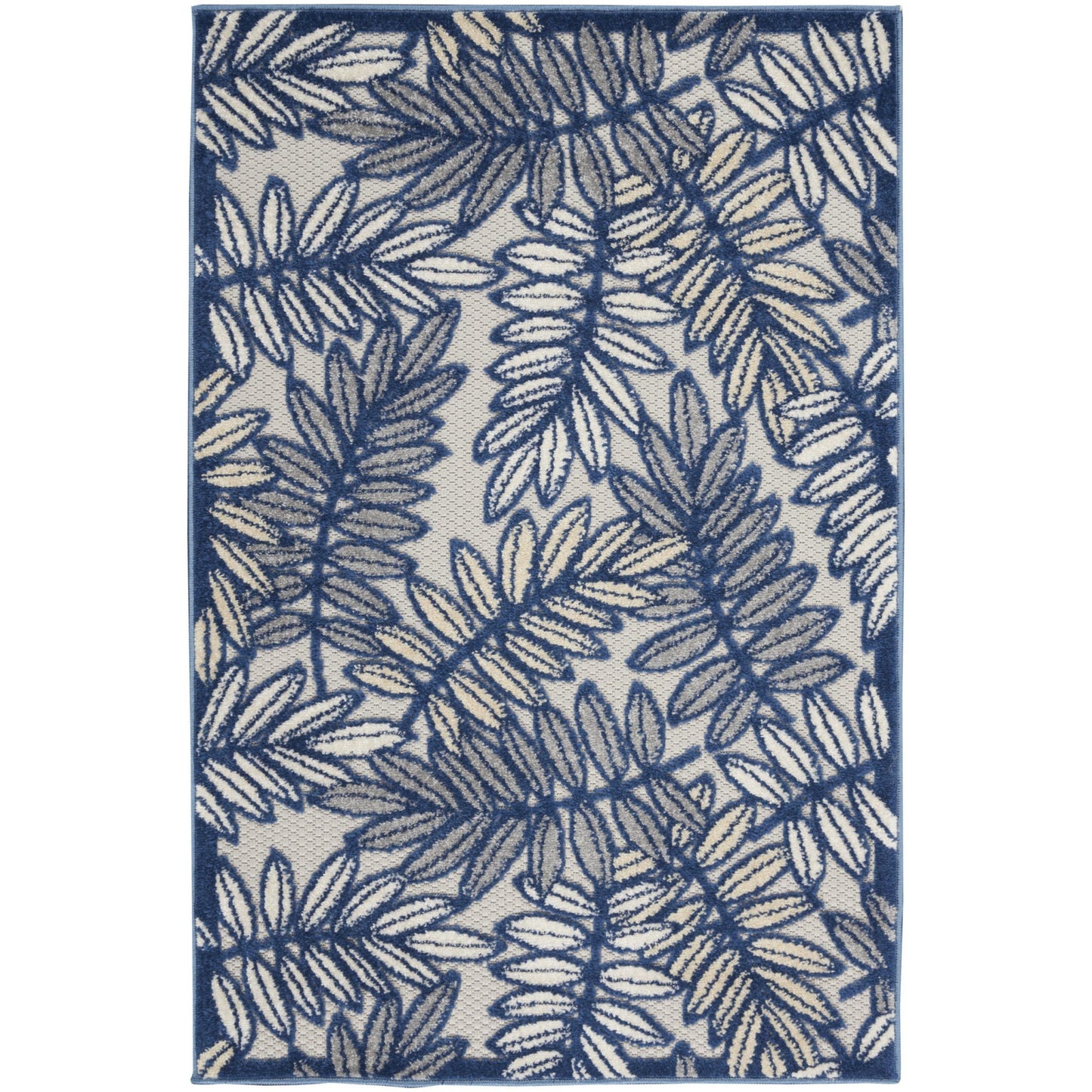 3' X 4' Ivory And Navy Floral Non Skid Indoor Outdoor Area Rug