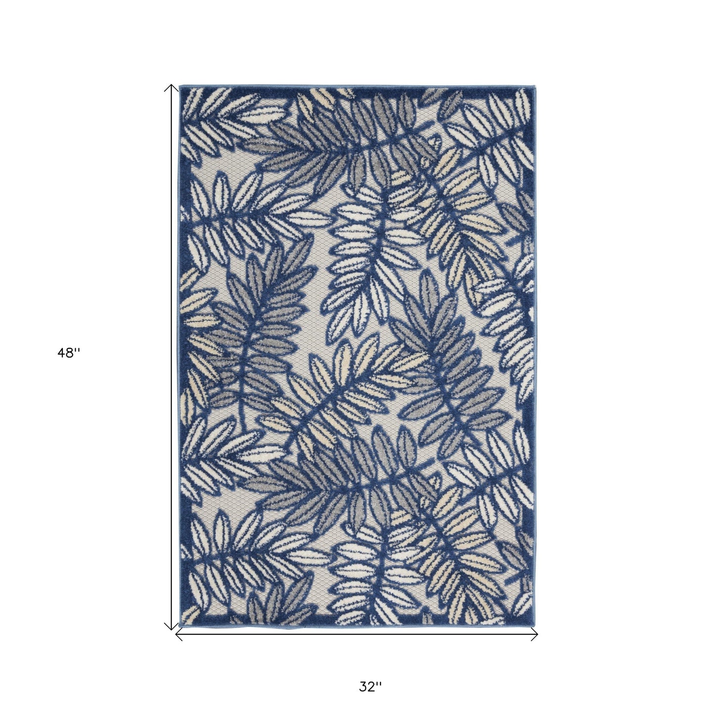 3' X 4' Ivory And Navy Floral Non Skid Indoor Outdoor Area Rug