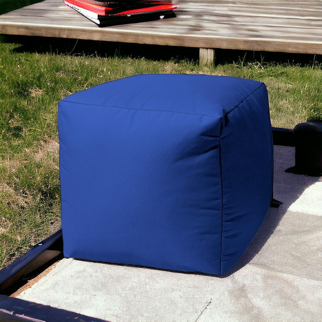 17" Cool Primary Blue Solid Color Indoor Outdoor Pouf Ottoman