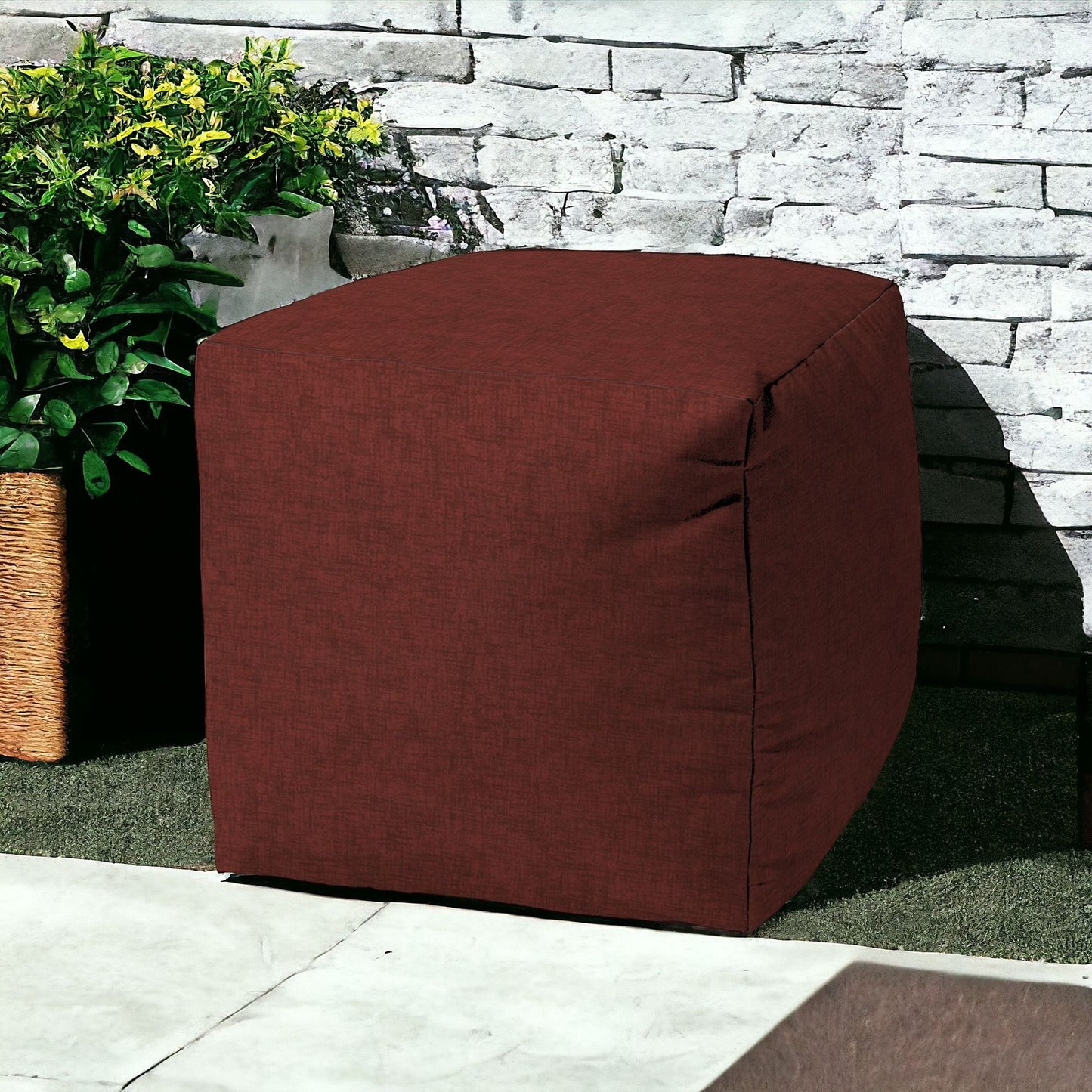 17" Red Polyester Cube Indoor Outdoor Pouf Ottoman