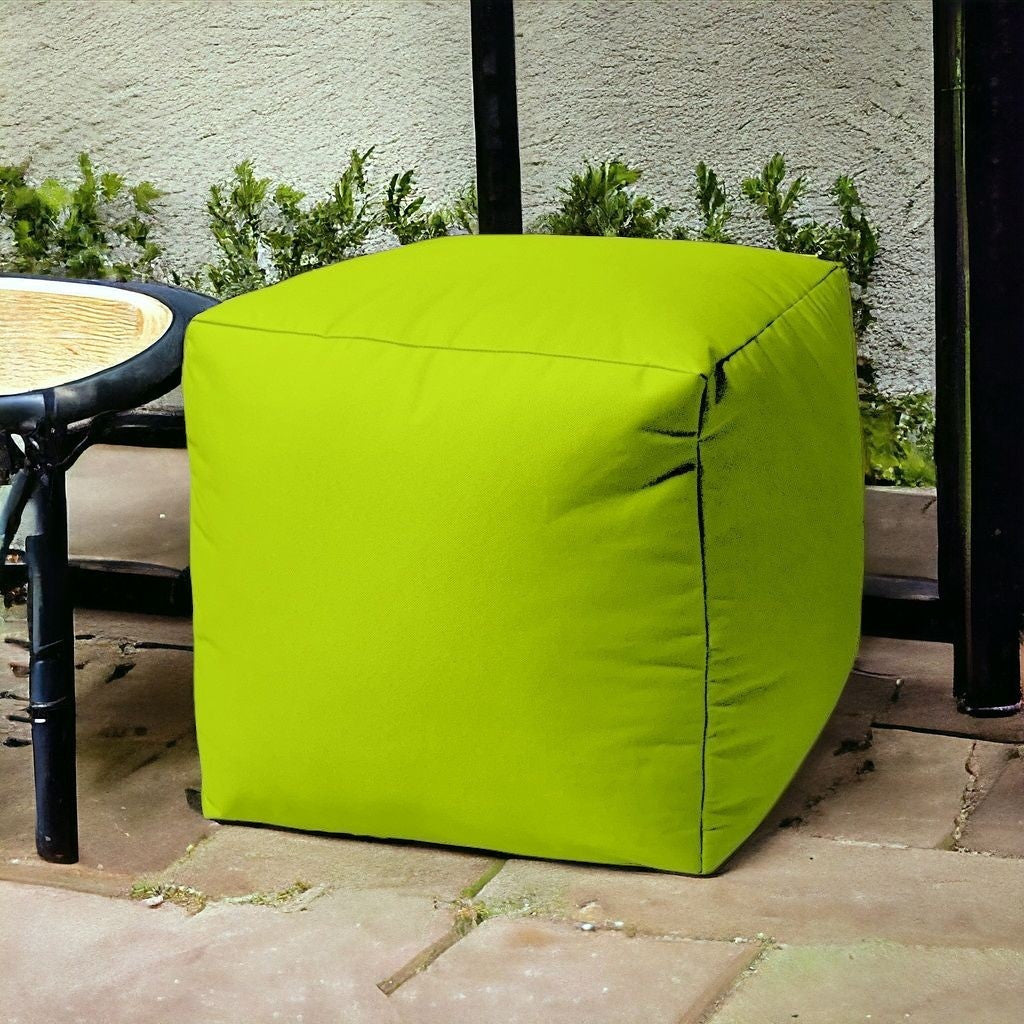 17" Cool Lemongrass Green Solid Color Indoor Outdoor Pouf Ottoman