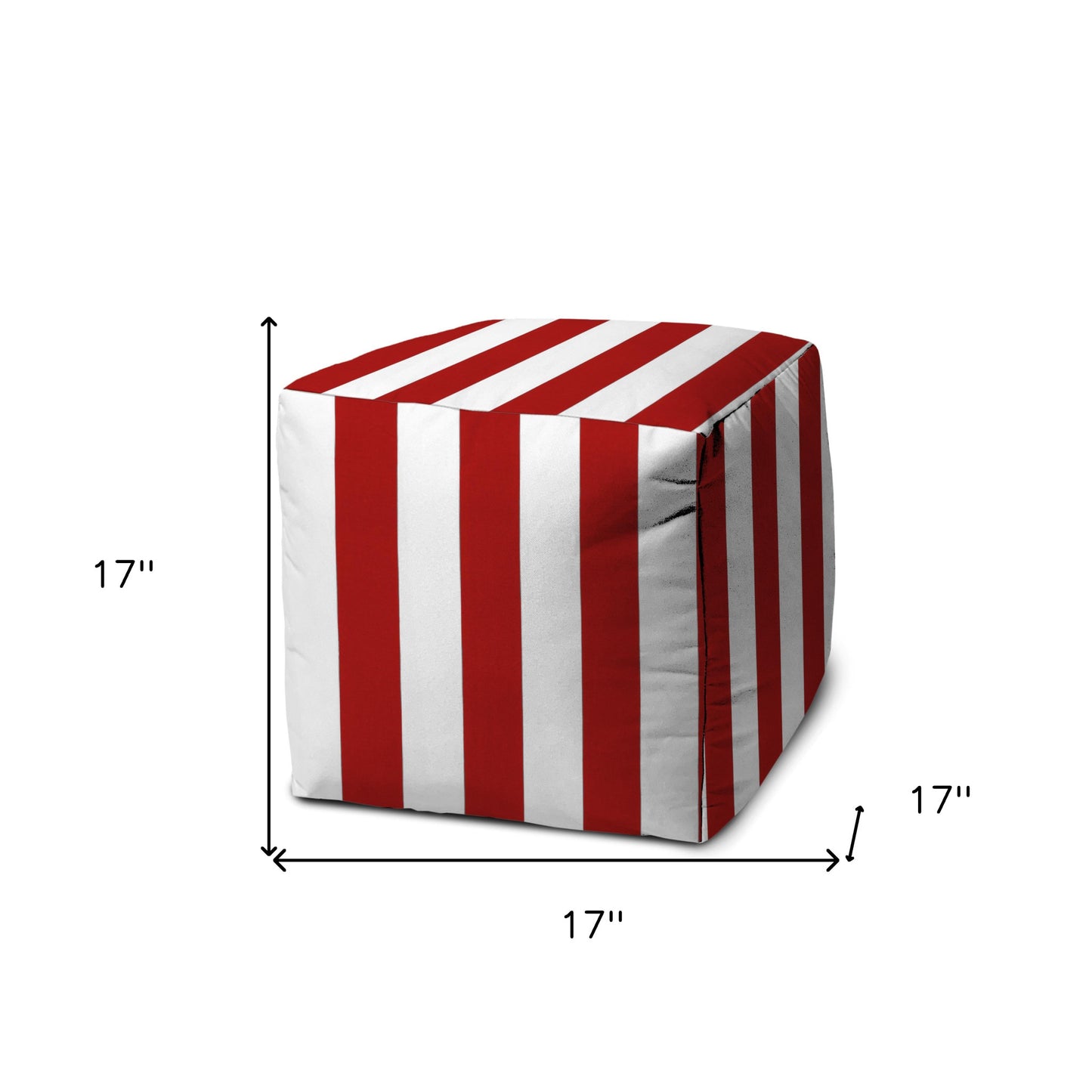 17" Red Polyester Cube Striped Indoor Outdoor Pouf Ottoman