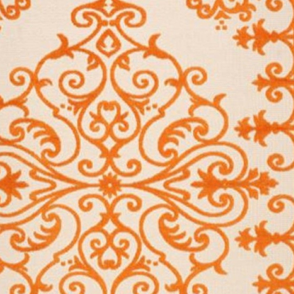 10' X 13' Orange Damask Non Skid Indoor Outdoor Area Rug