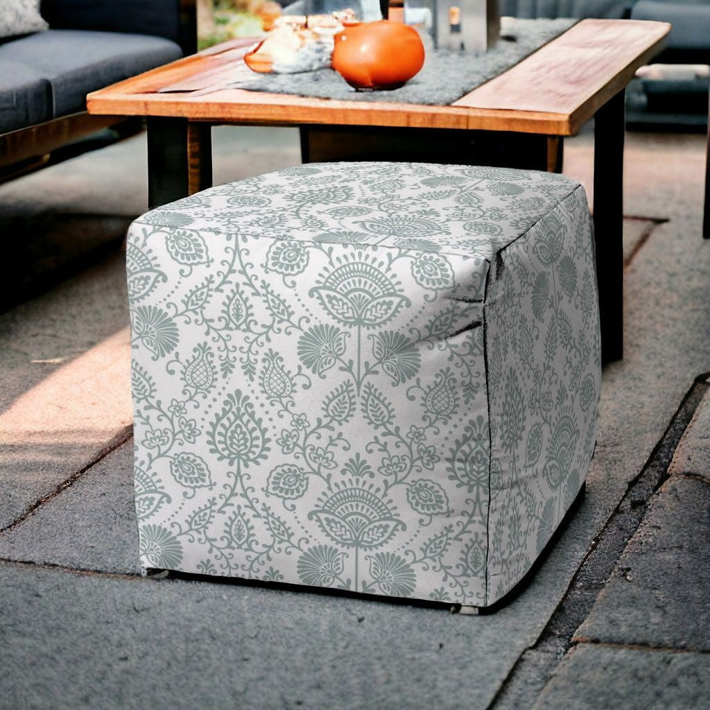 17" Blue Polyester Cube Indoor Outdoor Pouf Ottoman