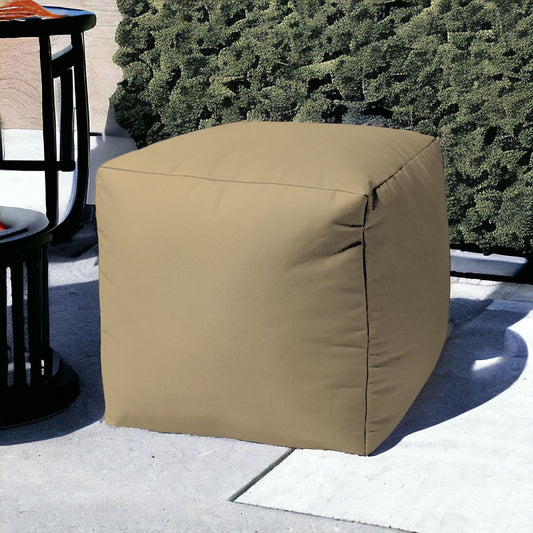 17" Cool Khaki Tan Solid Color Indoor Outdoor Pouf Ottoman