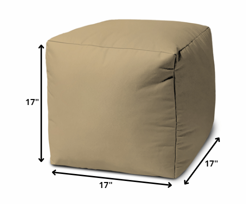 17" Cool Khaki Tan Solid Color Indoor Outdoor Pouf Ottoman