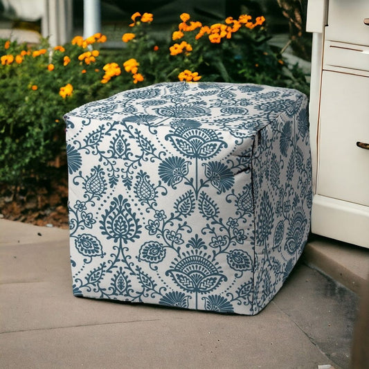 17" Turquoise Polyester Cube Indoor Outdoor Pouf Ottoman