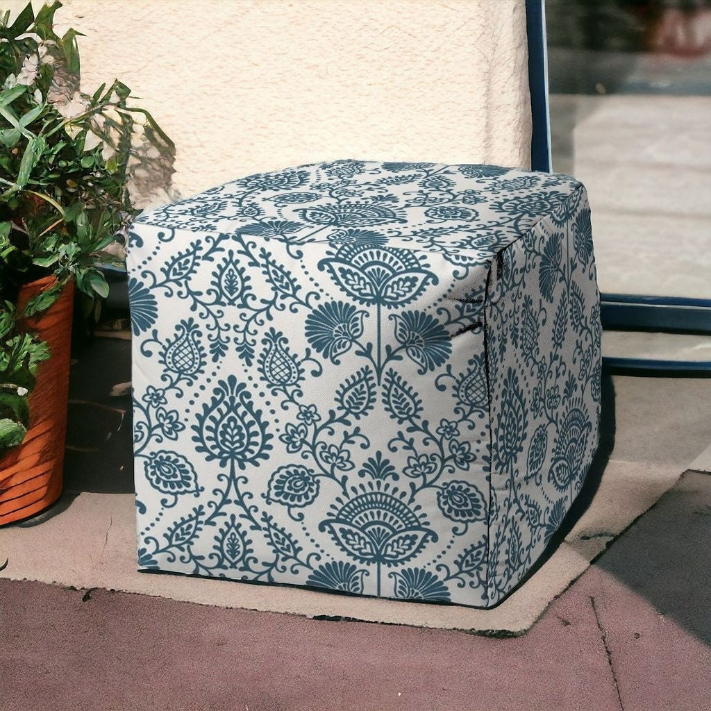 17" Turquoise Polyester Cube Indoor Outdoor Pouf Ottoman