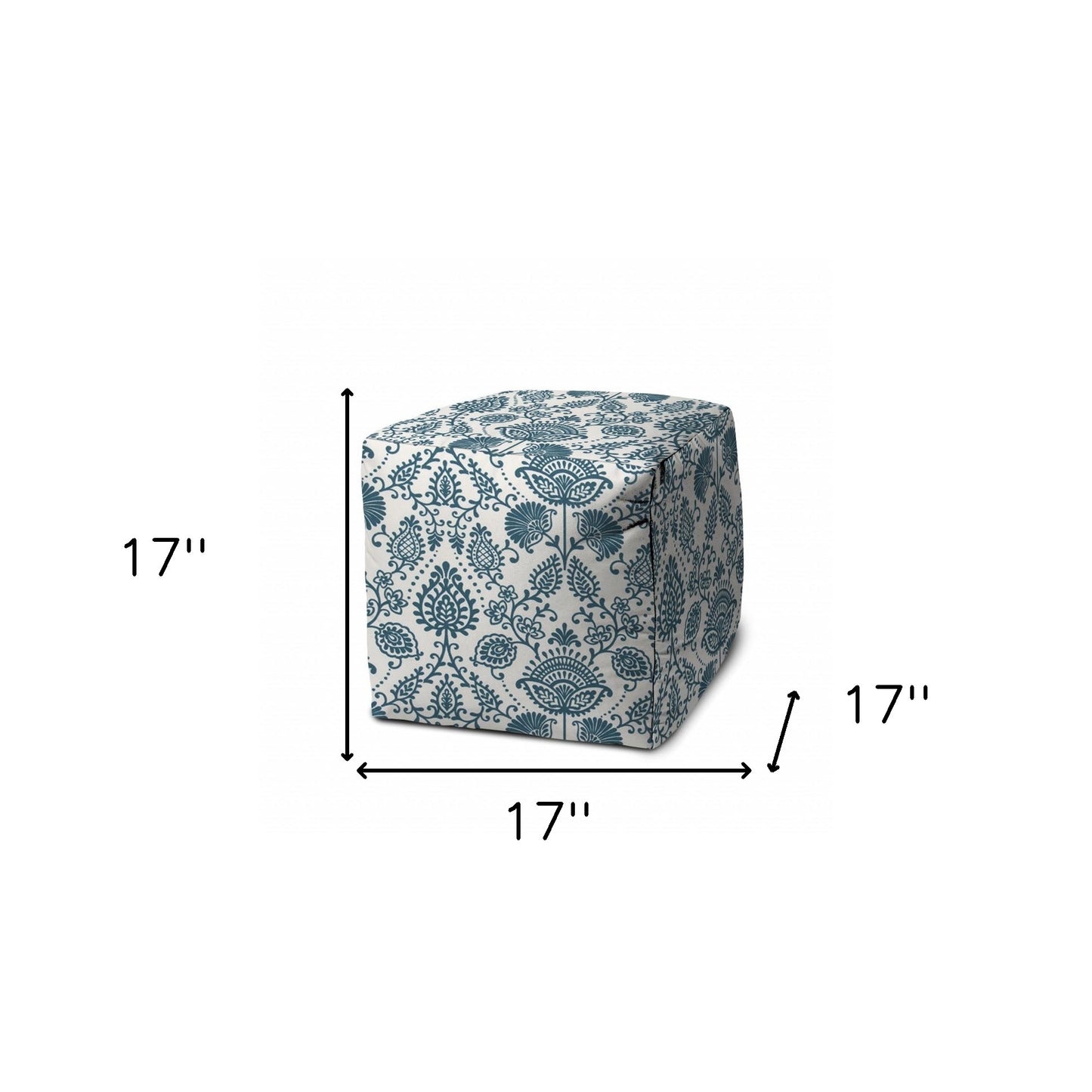 17" Turquoise Polyester Cube Indoor Outdoor Pouf Ottoman