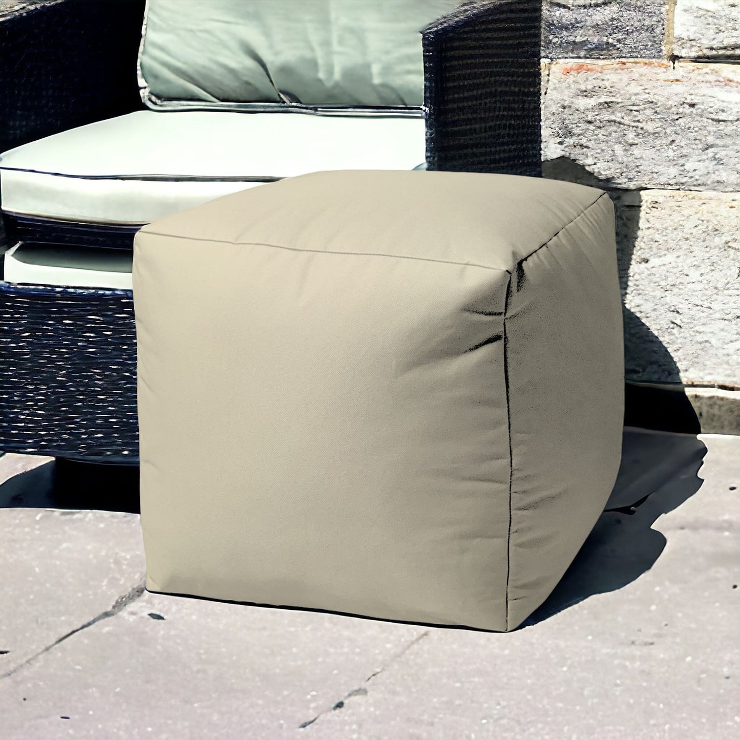 17" Cool Neutral Ivory Solid Color Indoor Outdoor Pouf Cover