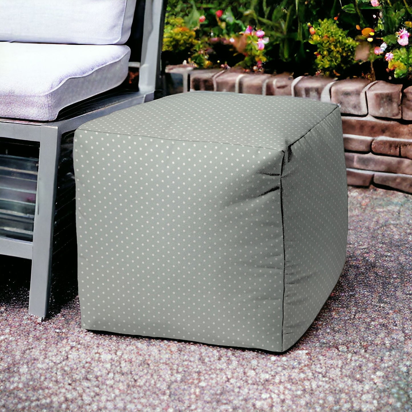 17" Green Cube Polka Dots Indoor Outdoor Pouf Cover