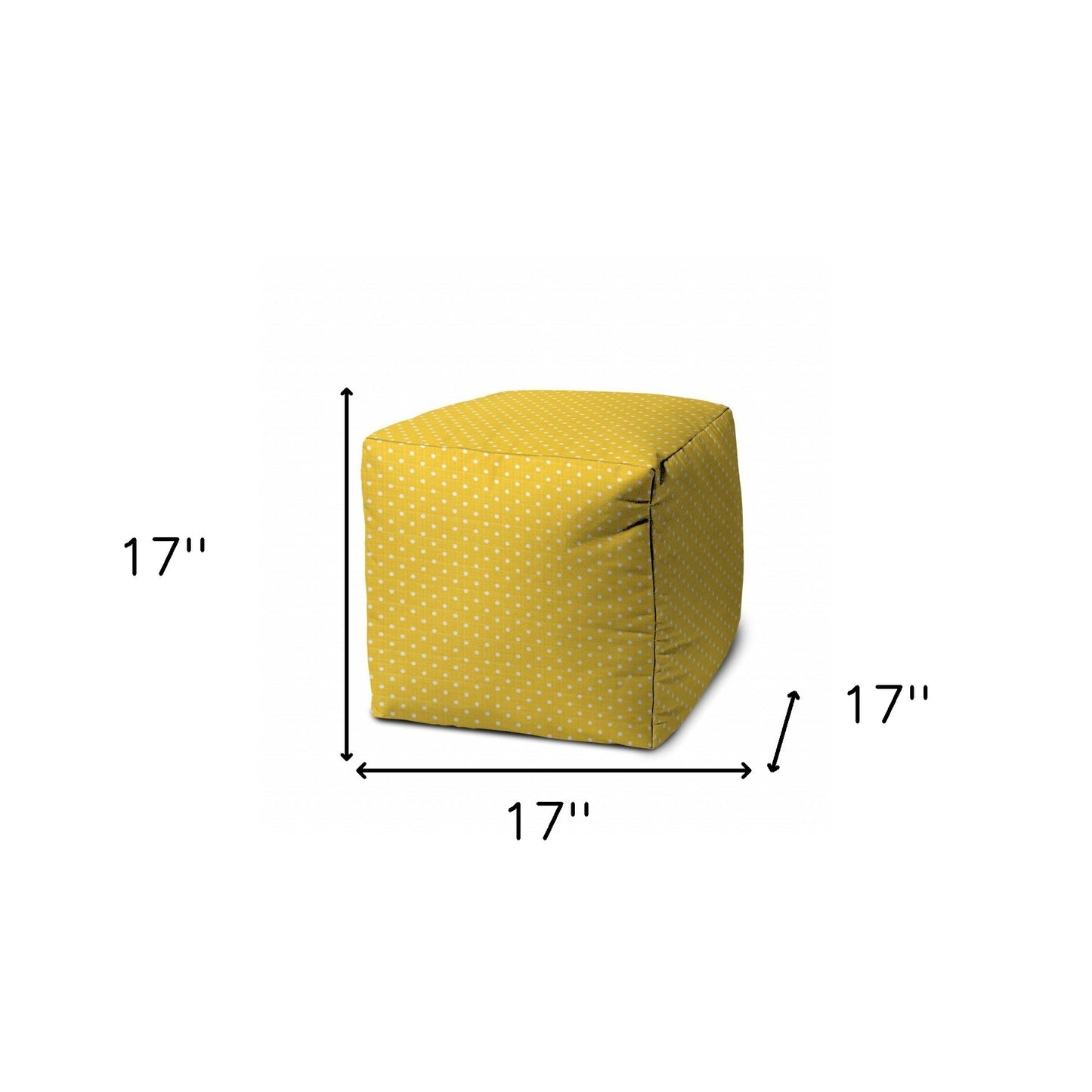 17" Yellow Polyester Cube Polka Dots Indoor Outdoor Pouf Ottoman