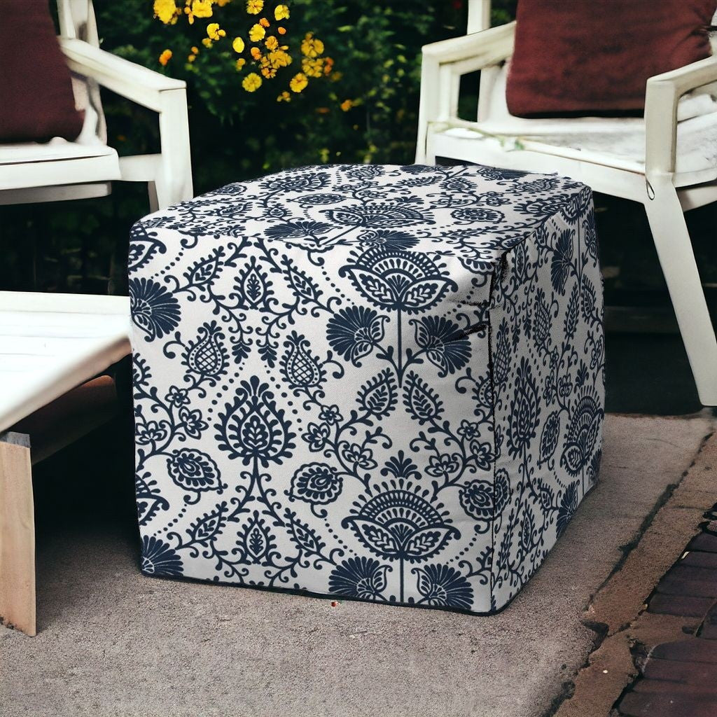 17" Blue Polyester Cube Indoor Outdoor Pouf Ottoman