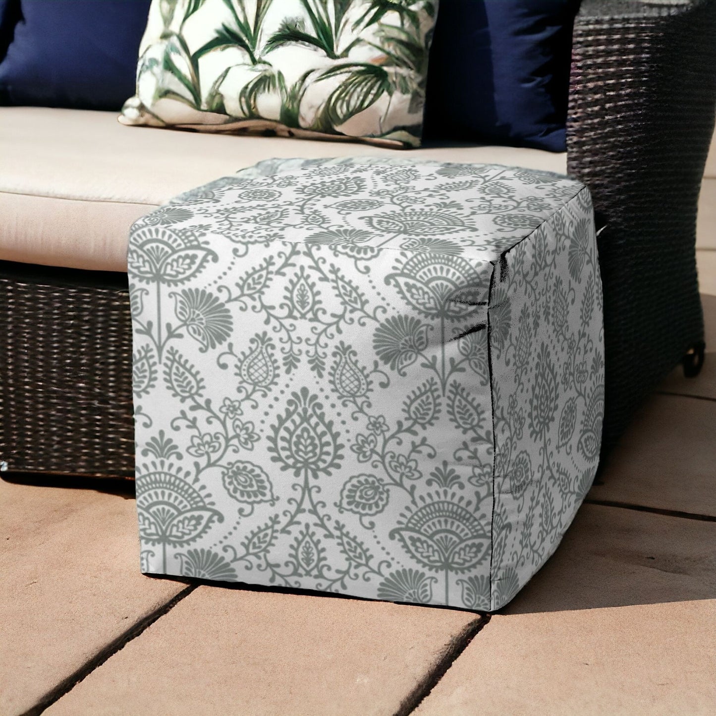 17" Gray Polyester Cube Indoor Outdoor Pouf Ottoman