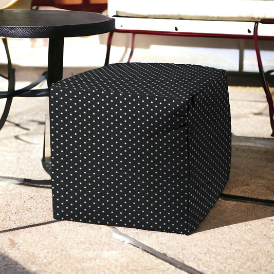 17" Black Polyester Cube Polka Dots Indoor Outdoor Pouf Ottoman