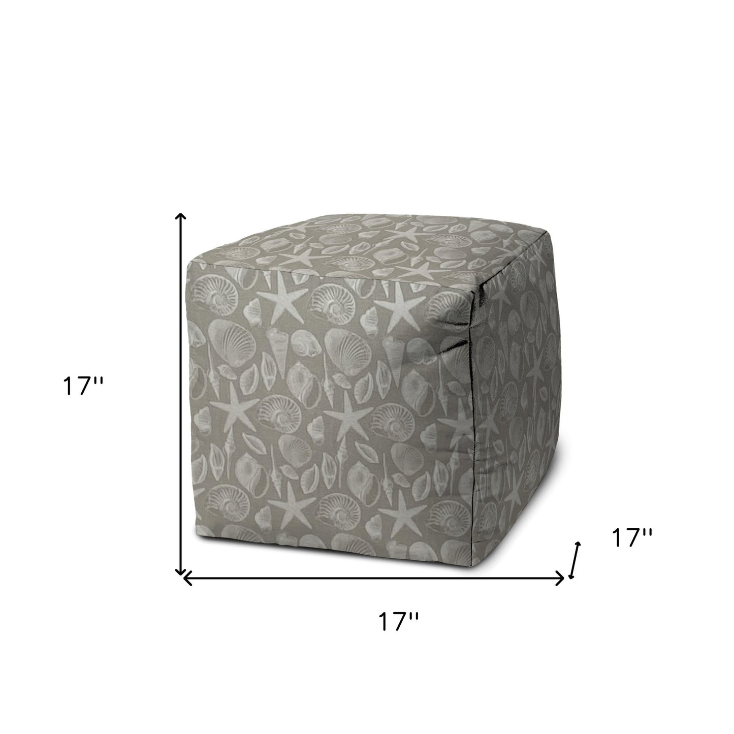 17" Gray Polyester Cube Indoor Outdoor Pouf Ottoman