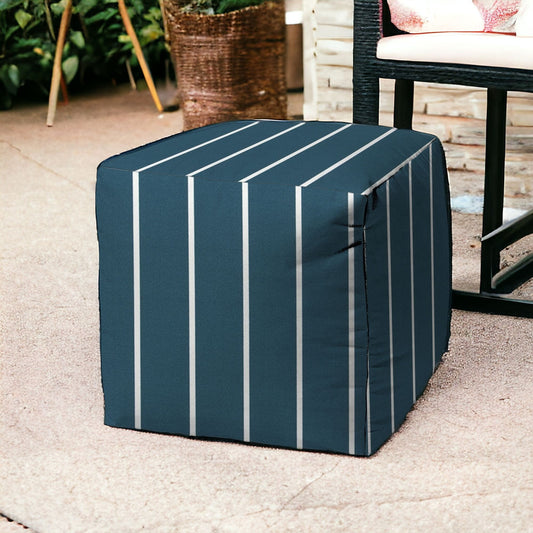 17" Turquoise Cube Striped Indoor Outdoor Pouf Cover