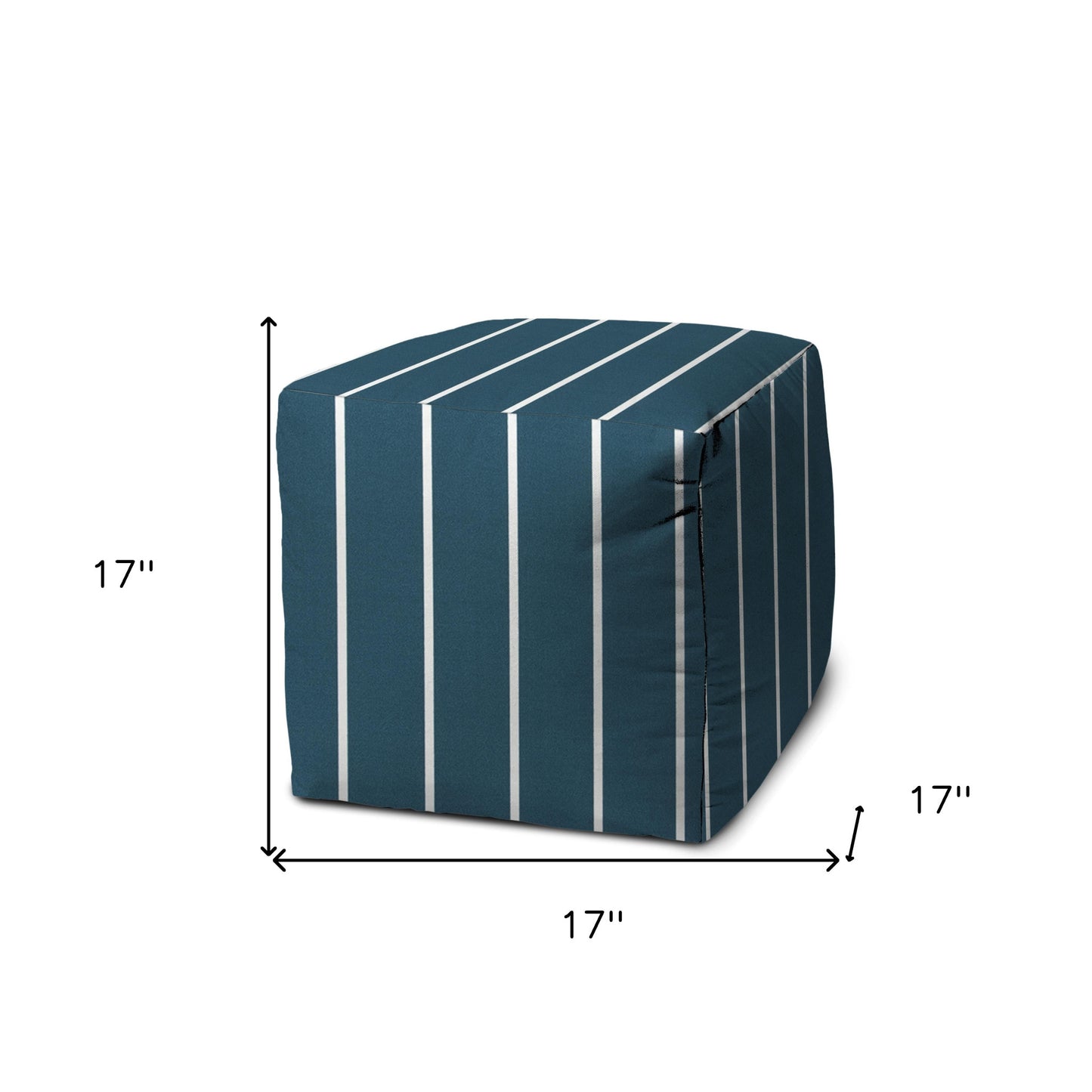 17" Turquoise Polyester Cube Striped Indoor Outdoor Pouf Ottoman