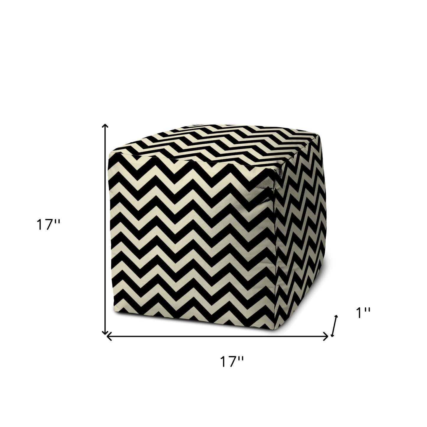 17" Black And White Cube Chevron Indoor Outdoor Pouf Cover