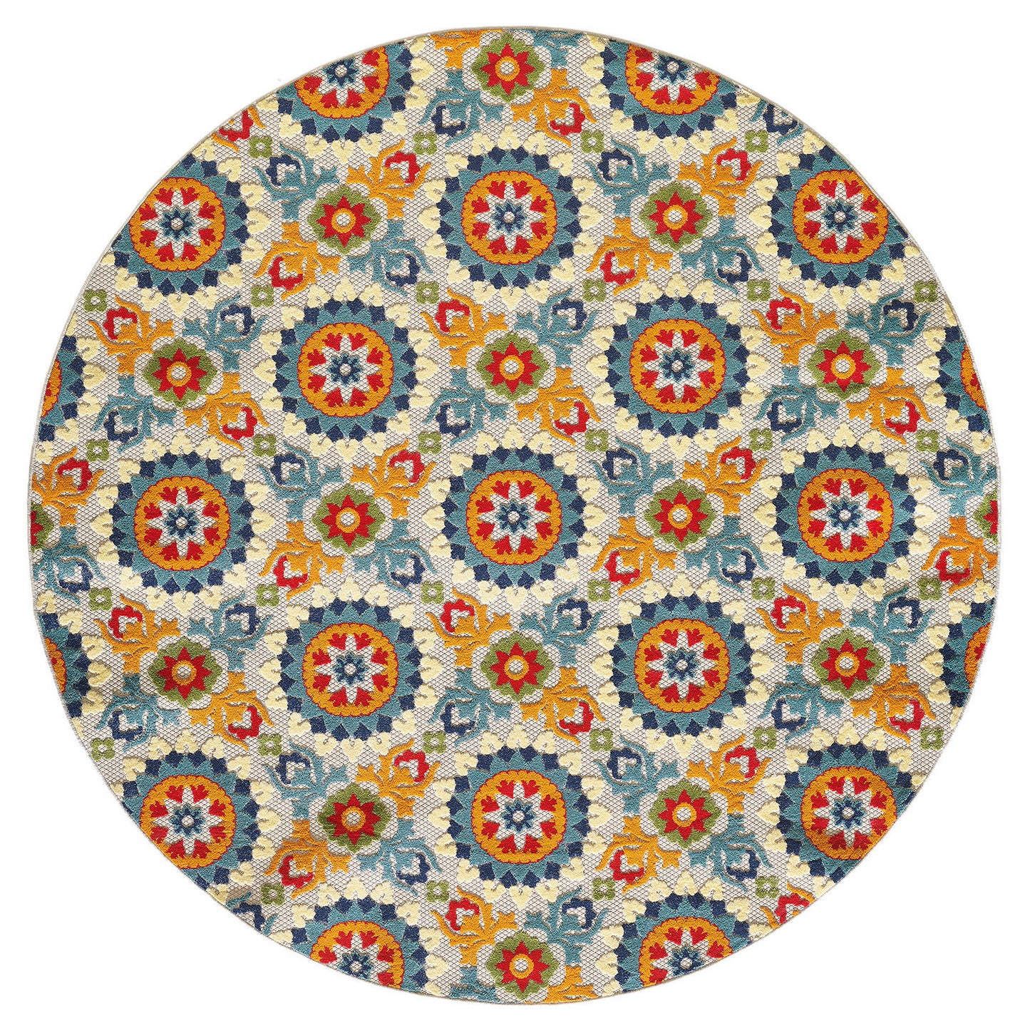 8' Round Orange And Ivory Round Moroccan Stain Resistant Indoor Outdoor Area Rug