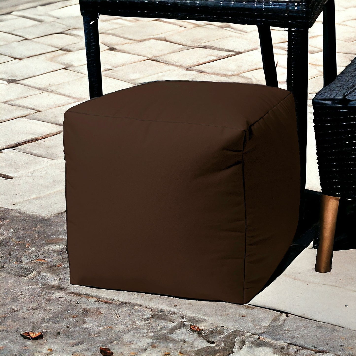 17" Cool Dark Chocolate Brown Solid Color Indoor Outdoor Pouf Ottoman