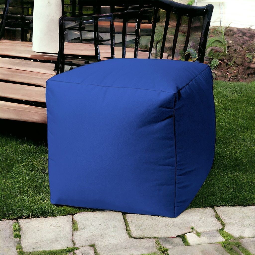 17" Cool Primary Blue Solid Color Indoor Outdoor Pouf Ottoman