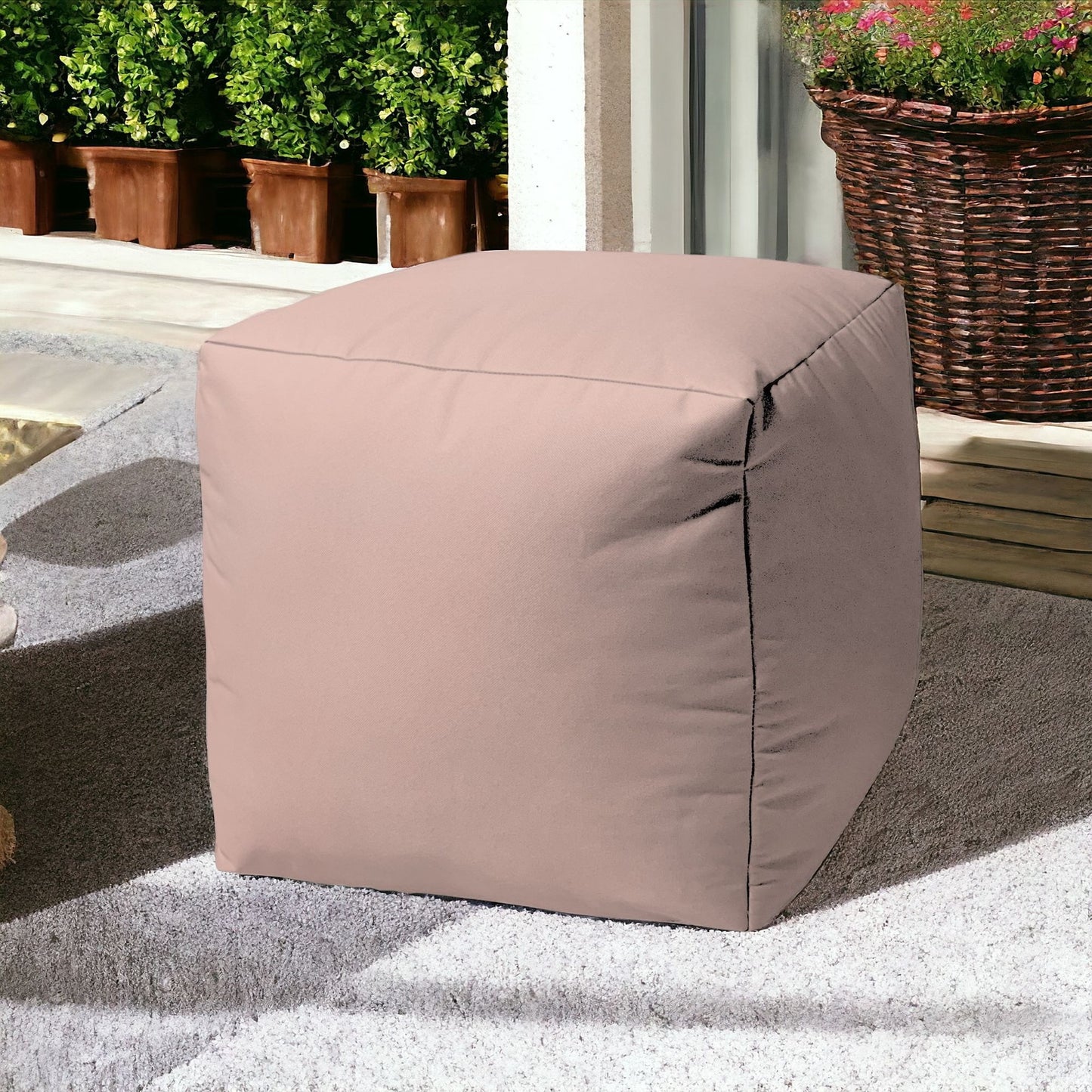 17" Cool Pale Pink Blush Solid Color Indoor Outdoor Pouf Ottoman