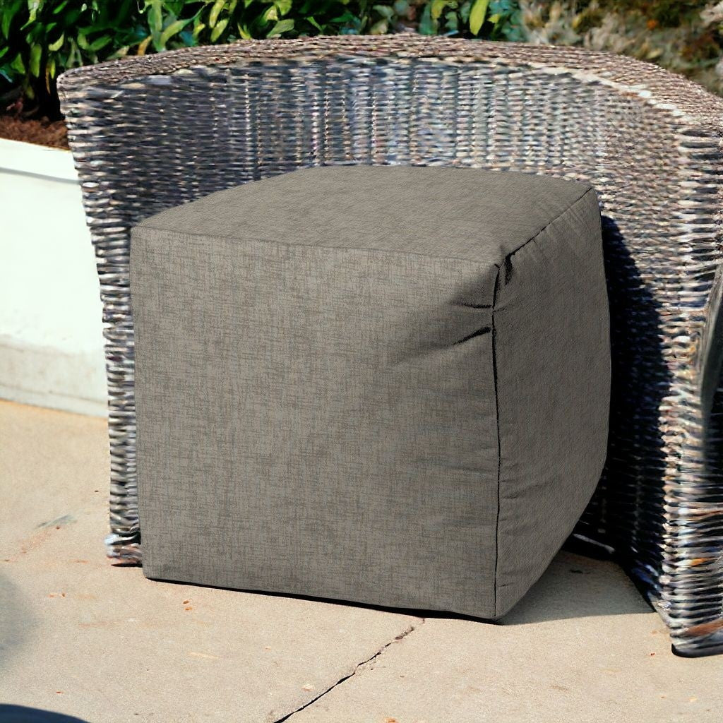 17" Taupe Polyester Cube Indoor Outdoor Pouf Ottoman