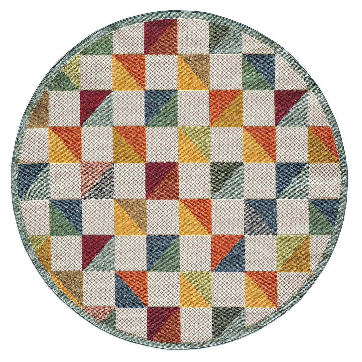 8' Round Orange And Ivory Round Geometric Stain Resistant Indoor Outdoor Area Rug