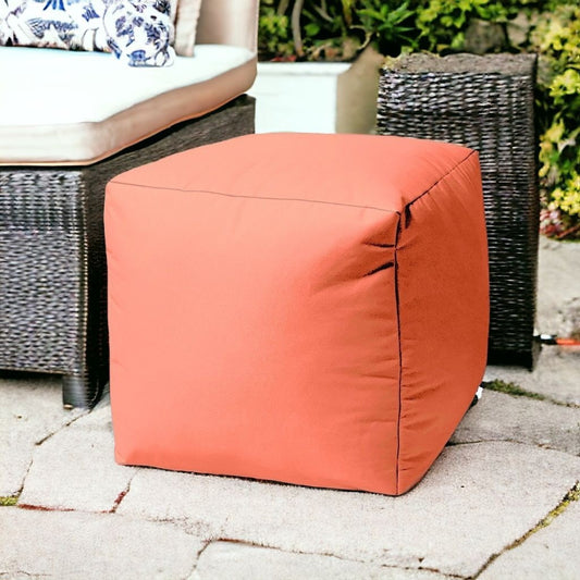 17" Cool Flamingo Coral Solid Color Indoor Outdoor Pouf Ottoman