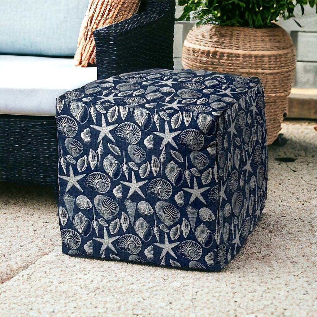 17" Blue Polyester Cube Indoor Outdoor Pouf Ottoman