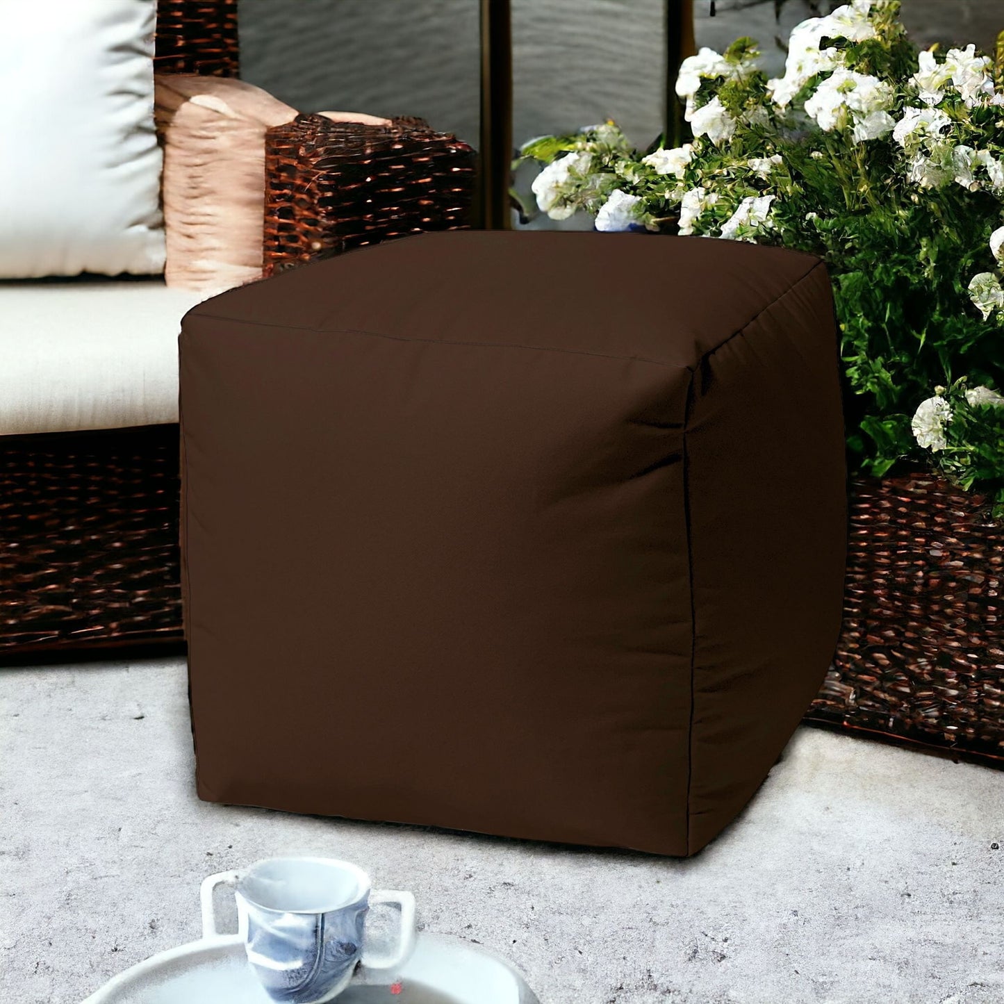 17" Cool Dark Chocolate Brown Solid Color Indoor Outdoor Pouf Cover