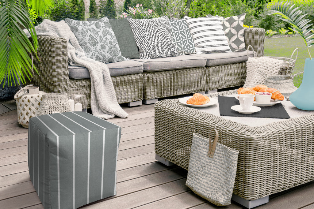 17" Gray Cube Striped Indoor Outdoor Pouf Cover