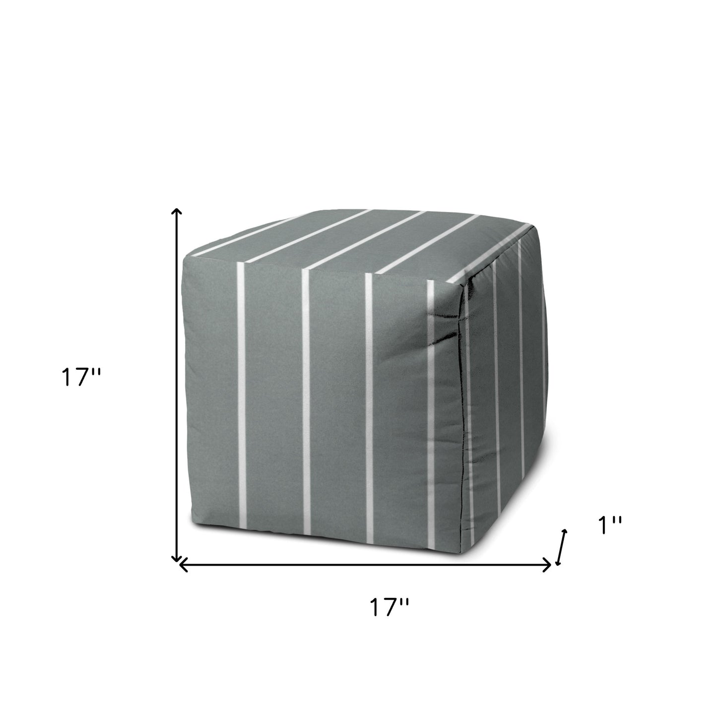 17" Gray Cube Striped Indoor Outdoor Pouf Cover