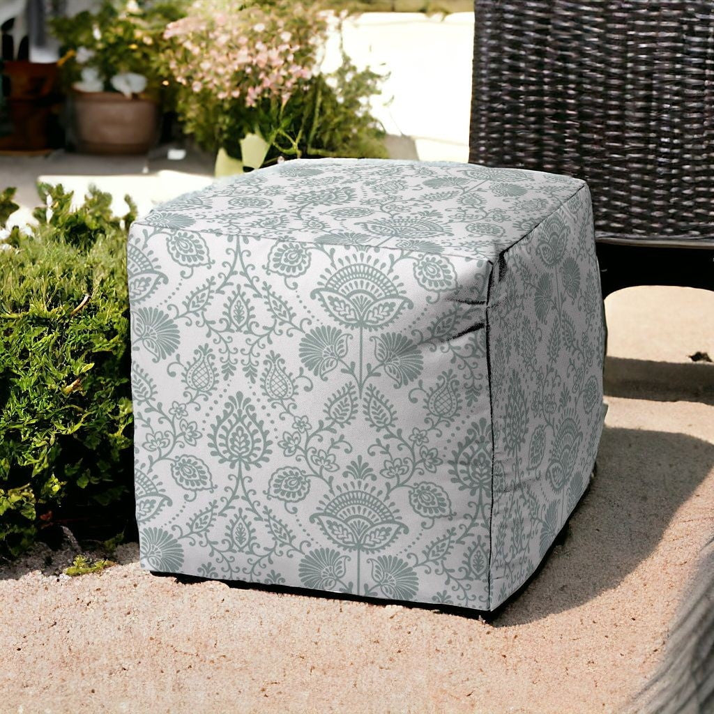 17" Blue Polyester Cube Indoor Outdoor Pouf Ottoman