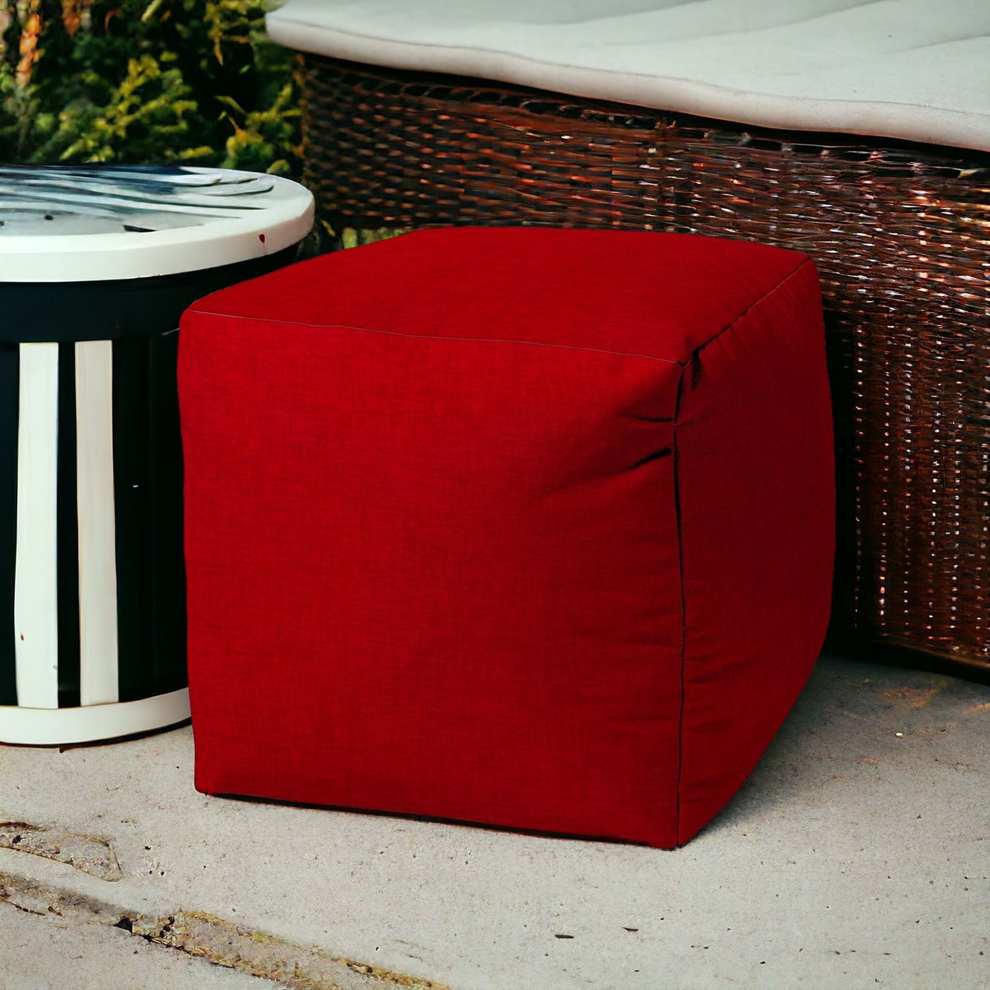 17" Red Polyester Cube Indoor Outdoor Pouf Ottoman