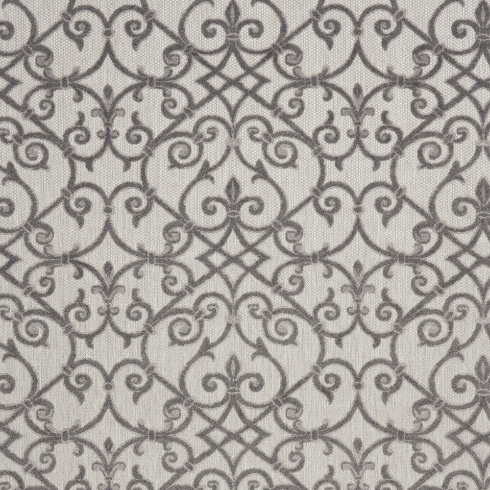 10' X 13' Grey And Charcoal Damask Non Skid Indoor Outdoor Area Rug