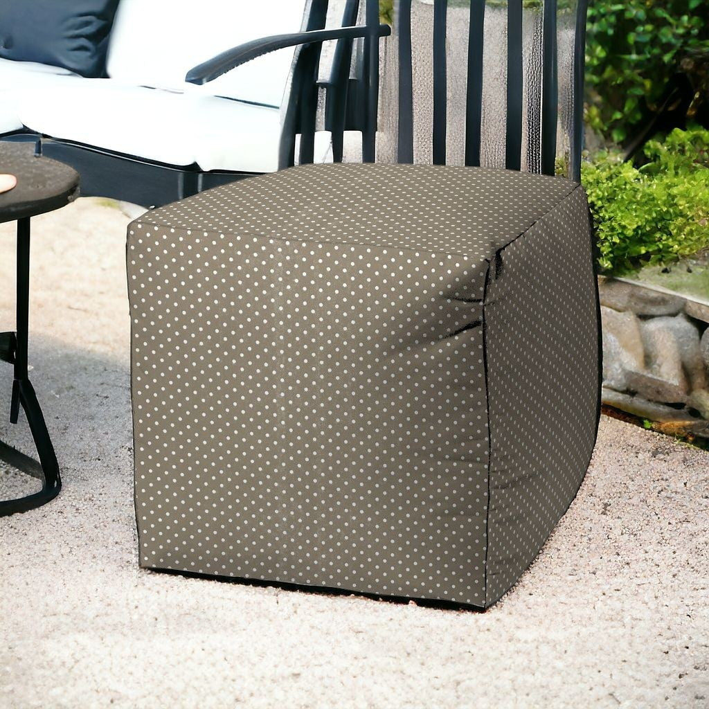 17" Taupe Polyester Cube Polka Dots Indoor Outdoor Pouf Ottoman